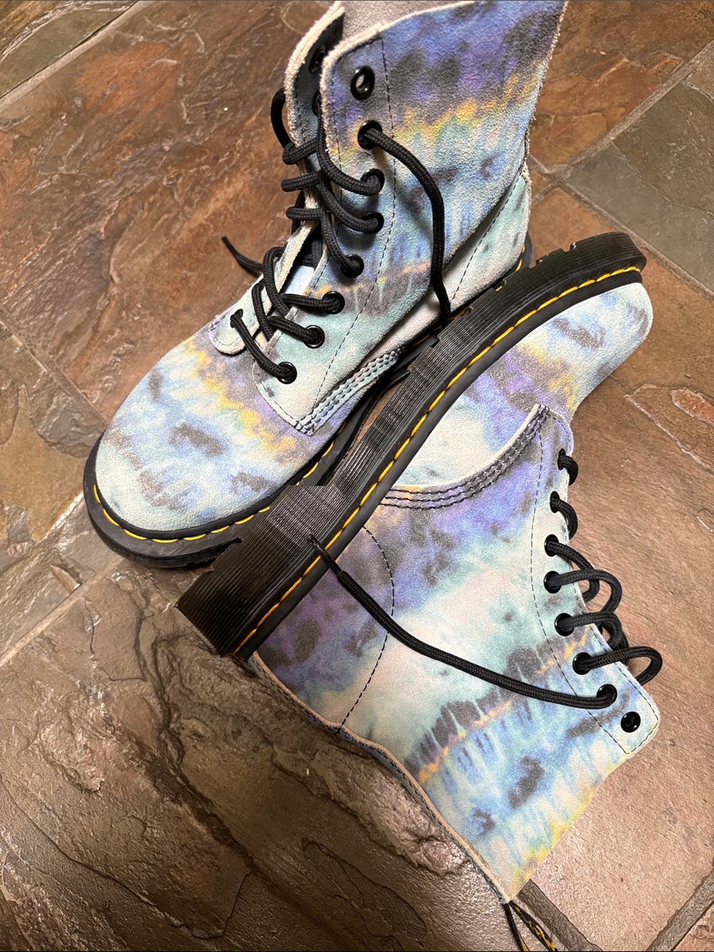 Dr. Martens Pastel Tie-Dye Blue & Purple Lace-Up Boots